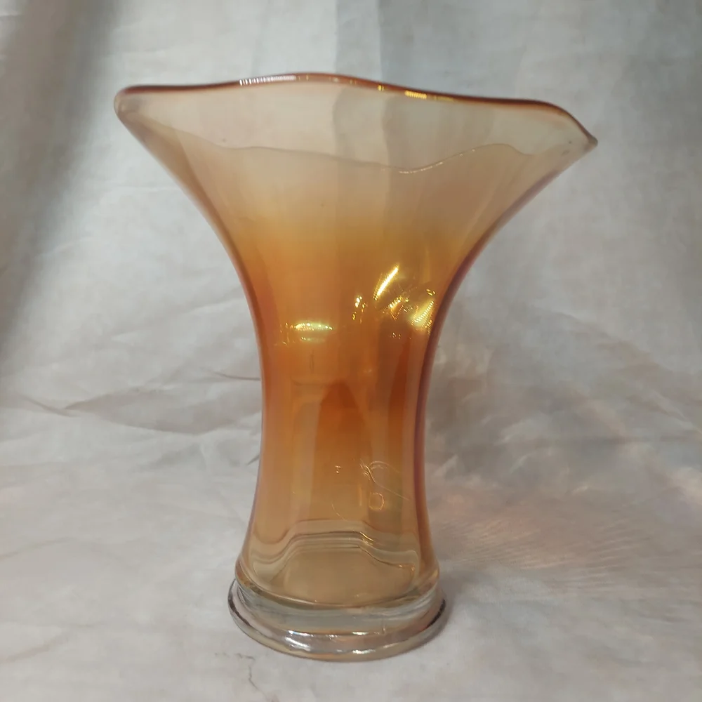 Vintage Imperial Marigold Carnival Glass Flared Trumpet Vase Ruffled Rim
